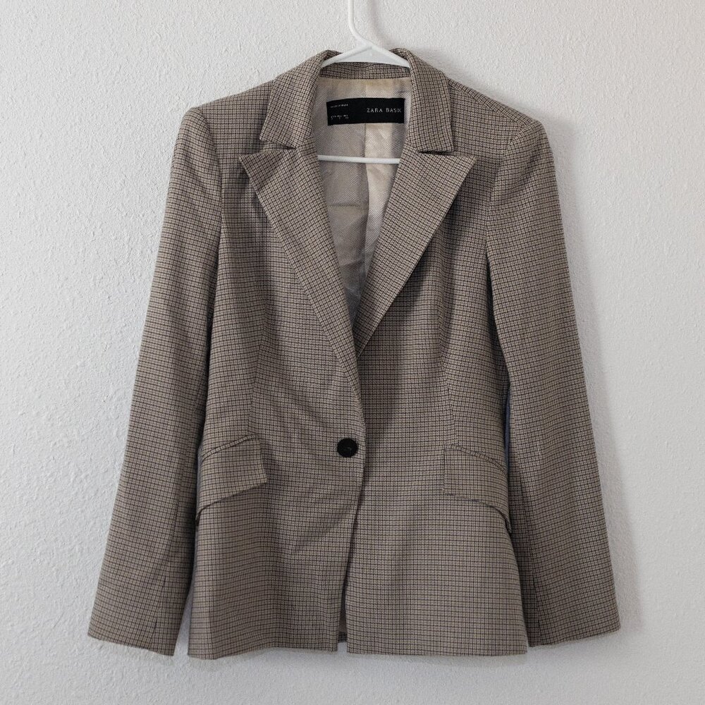 Zara Blazer Plaid Tan/Brown Size Small